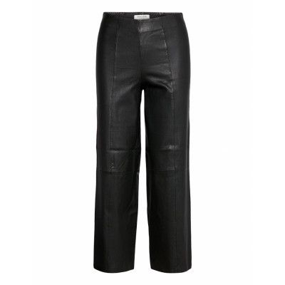 Slfanna Crop Wide Stretch Leather Pant W Leather Leggings/Byxor Svart Selected Femme