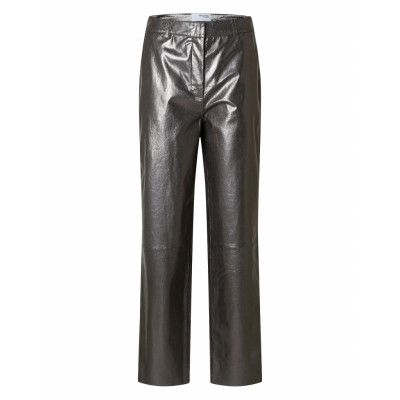 Selected Slfcora Mw Leather Pant Silver