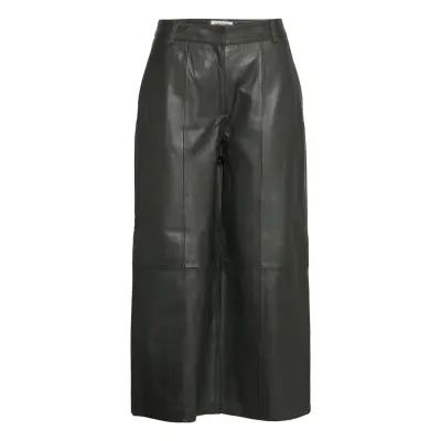 Slfesther Mw Cropped Leather Pant W Leather Leggings/Byxor Grön Selected Femme