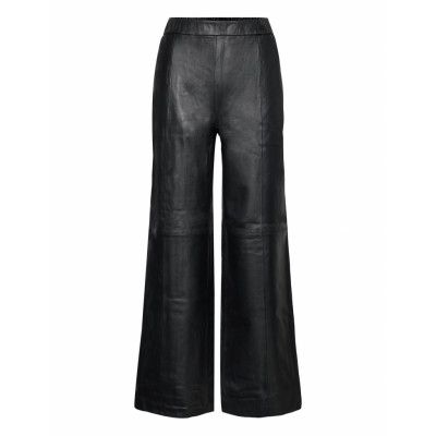 Selected Femme Slffianna Hw Wide Leather Pant Svart