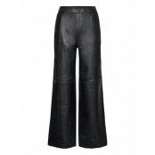 Slffianna Hw Wide Leather Pant Bottoms Trousers Leather Leggings-Byxor Svart Selected Femme