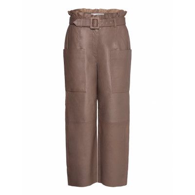 Slfmoon Mw Crop Leather Pants W Leather Leggings/Byxor Brun Selected Femme