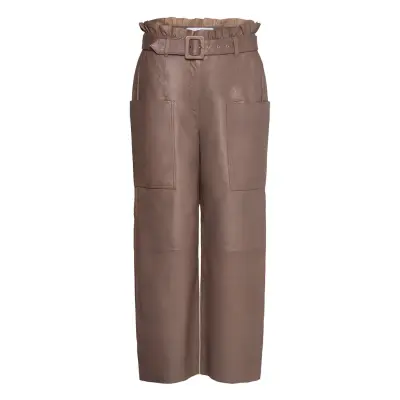 Slfmoon Mw Crop Leather Pants W Leather Leggings/Byxor Brun Selected Femme