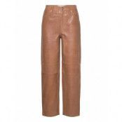 Slfsana-Bynne Hw Straight Leather Pant Bottoms Trousers Leather Leggings-Byxor Brown Selected Femme