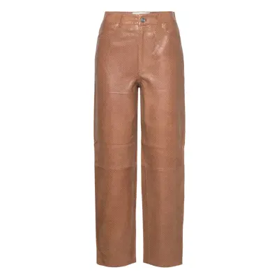 Slfsana-Bynne Hw Straight Leather Pant Bottoms Trousers Leather Leggings-Byxor Brun Selected Femme