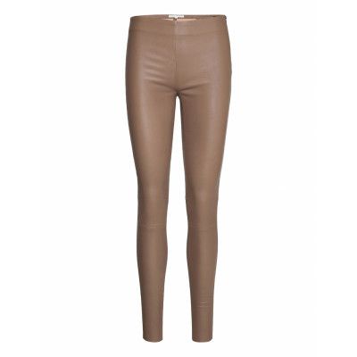 Slfsylvia Mw Stretch Leather Leggin B Trousers Leather Leggings/Byxor Brun Selected Femme