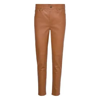 Stretch Leather Skinny Ankle Trouser Bottoms Trousers Leather Leggings-Byxor Brown Lauren Ralph Lauren