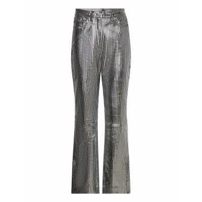 REMAIN Birger Christensen Striped Leather Pants Silver