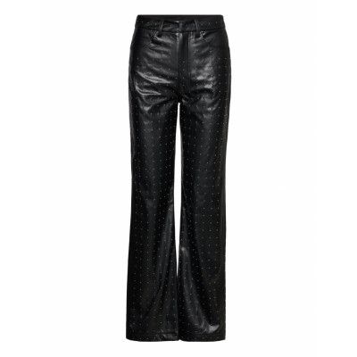 Studded Pu Straight Pants Bottoms Trousers Leather Leggings-Byxor Svart ROTATE Birger Christensen