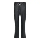 Leather-Effect Trousers With Belt Bottoms Trousers Leather Leggings-Byxor Svart Mango