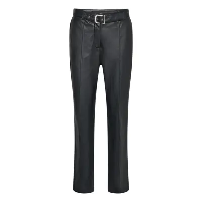 Leather-Effect Trousers With Belt Bottoms Trousers Leather Leggings-Byxor Svart Mango