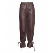 Trousers With Fixed Waistband And Pockets In The S Ides And Leather Leggings/Byxor Brun Just Female