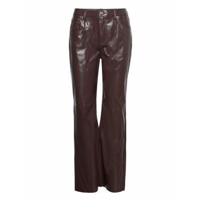 Vmkithy Hr Loose Str Glossy Pl Pant Bottoms Trousers Leather Leggings-Byxor Brun Vero Moda