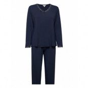 Lady Avenue Bamboo Long Sleeve Pyjamas With Lac Marinblå