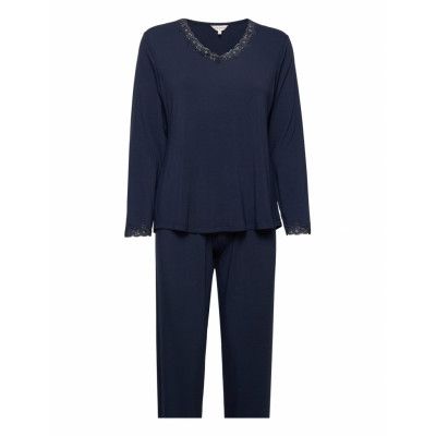 Lady Avenue Bamboo Long Sleeve Pyjamas With Lac Marinblå