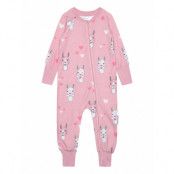 Geggamoja Bamboo Two Way Zip Pyjamas Pink Lama Rosa