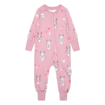Geggamoja Bamboo Two Way Zip Pyjamas Pink Lama Rosa