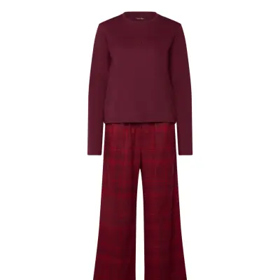 Calvin Klein Ls Tee Flannel Pant Set - Burgundy - M