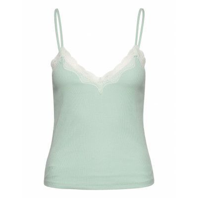 Cami Rib Lace V-Neck *Villkorat Erbjudande Pyjamas Grön Hunkemöller