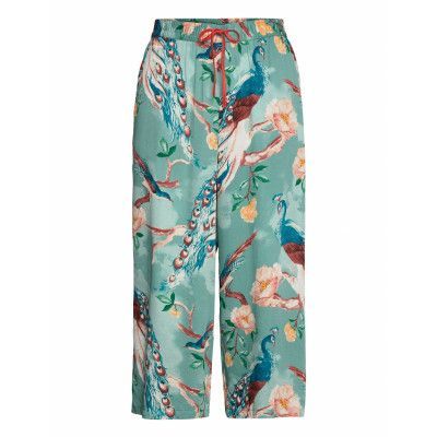Capri Vis Satin Painted Peacock Pyjamasbyxor Mjukisbyxor Blå Hunkemöller