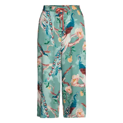 Capri Vis Satin Painted Peacock Pyjamasbyxor Mjukisbyxor Blå Hunkemöller