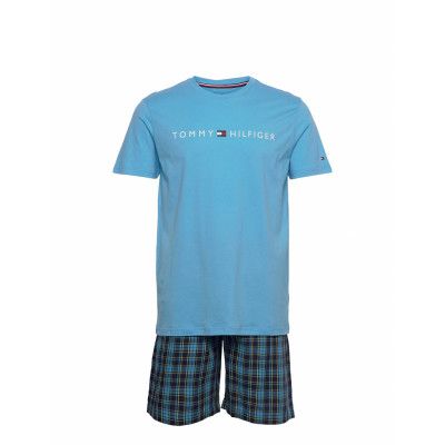 Cn Ss Short Set Woven Print Pyjamas Blå Tommy Hilfiger
