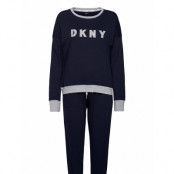 Dkny New Signature L/S Top & Jogger Pj Pyjamas Blå *Villkorat Erbjudande DKNY Homewear