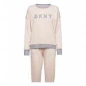 Dkny New Signature L/S Top & Jogger Pj Pyjamas Creme DKNY Homewear