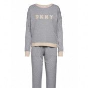 Dkny New Signature L/S Top & Jogger Pj Pyjamas Grå DKNY Homewear