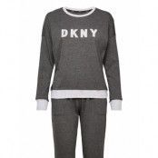 Dkny New Signature L/S Top & Jogger Pj Pyjamas Grå DKNY Homewear