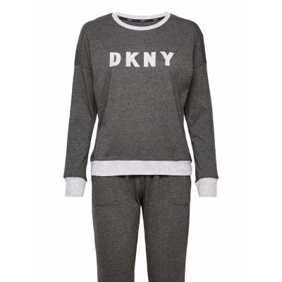 Dkny New Signature L/S Top & Jogger Pj Pyjamas Grå DKNY Homewear