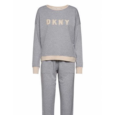 Dkny New Signature L/S Top & Jogger Pj Pyjamas Grå DKNY Homewear