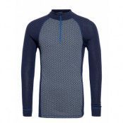 Dovre Wool Ls Shirt With Zip *Villkorat Erbjudande Underwear Night & Loungewear Pyjama Tops Blå Dovre