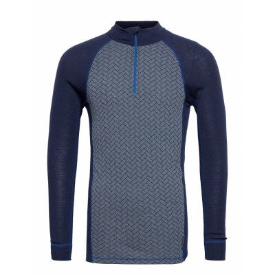 Dovre Wool Ls Shirt With Zip *Villkorat Erbjudande Underwear Night & Loungewear Pyjama Tops Blå Dovre