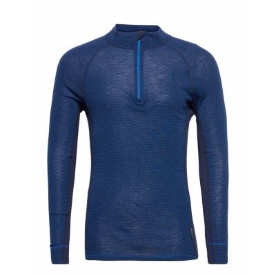 Dovre Wool Ls Shirt With Zip *Villkorat Erbjudande Underwear Night & Loungewear Pyjama Tops Blå Dovre