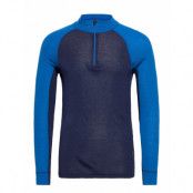 Dovre Wool Ls Zip Organic *Villkorat Erbjudande Underwear Night & Loungewear Pyjama Tops Blå Dovre