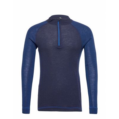 Dovre Wool Zip Striped *Villkorat Erbjudande Underwear Night & Loungewear Pyjama Tops Blå Dovre