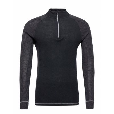 Dovre Wool Zip Striped *Villkorat Erbjudande Underwear Night & Loungewear Pyjama Tops Svart Dovre