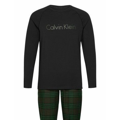 Flannel L/S Pant Set Pyjamas Svart Calvin Klein