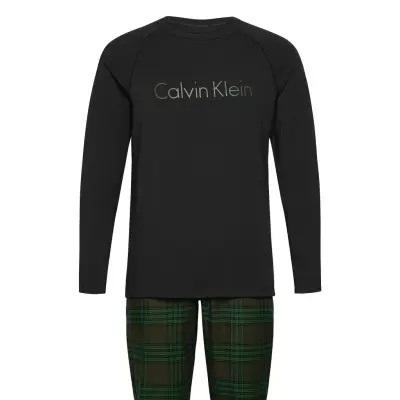 Flannel L/S Pant Set Pyjamas Svart Calvin Klein