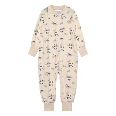 Geggamoja Bamboo Two Way Zip Pyjamas Beige Panda - Cream - 86/92