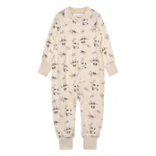 Geggamoja Bamboo Two Way Zip Pyjamas Beige Panda - Cream - 98/104