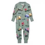 Geggamoja Bamboo Two Way Zip Pyjamas Beige Panda - Green - 62/68