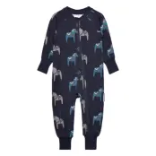 Geggamoja Bamboo Two Way Zip Pyjamas Beige Panda - Navy - 62/68