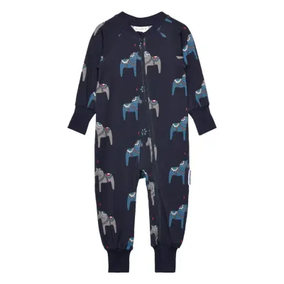 Geggamoja Bamboo Two Way Zip Pyjamas Beige Panda - Navy - 86/92
