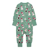 Geggamoja Bamboo Two Way Zip Pyjamas - Green - 86/92