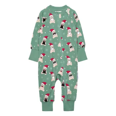 Geggamoja Bamboo Two Way Zip Pyjamas - Green - 86/92