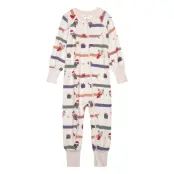 Geggamoja Bamboo Two Way Zip Pyjamas Santa Dogs - Cream - 98/104