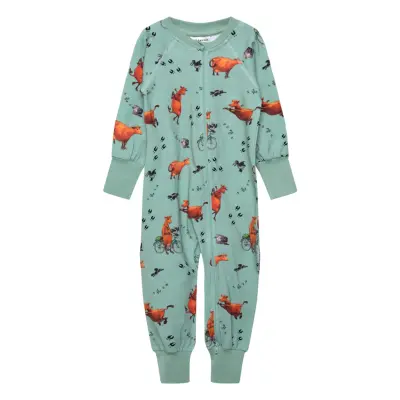 Geggamoja Mamma Mu Two Way Zip Pyjamas Frosty Green - Green - 86/92