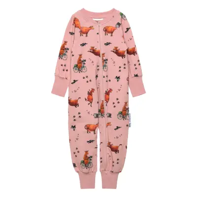 Geggamoja Mamma Mu Two Way Zip Pyjamas Frosty Green - Pink - 74/80